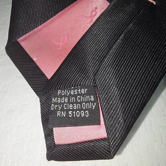 KNOTS FOR HOPE BREAST CANCER AWARENESS TIE  MENS BLACK WITH PINK BOW - Picture 5 of 6